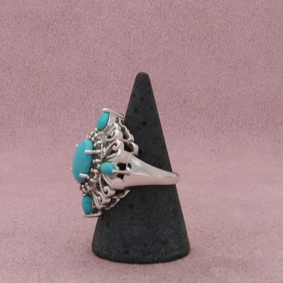 sterling silver turquoise & white topaz halo cocktail ring size 8 - Picture 2 of 3